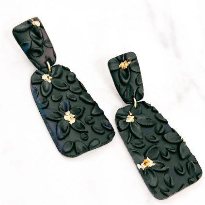 The Lindsay in Black Floral Earrings