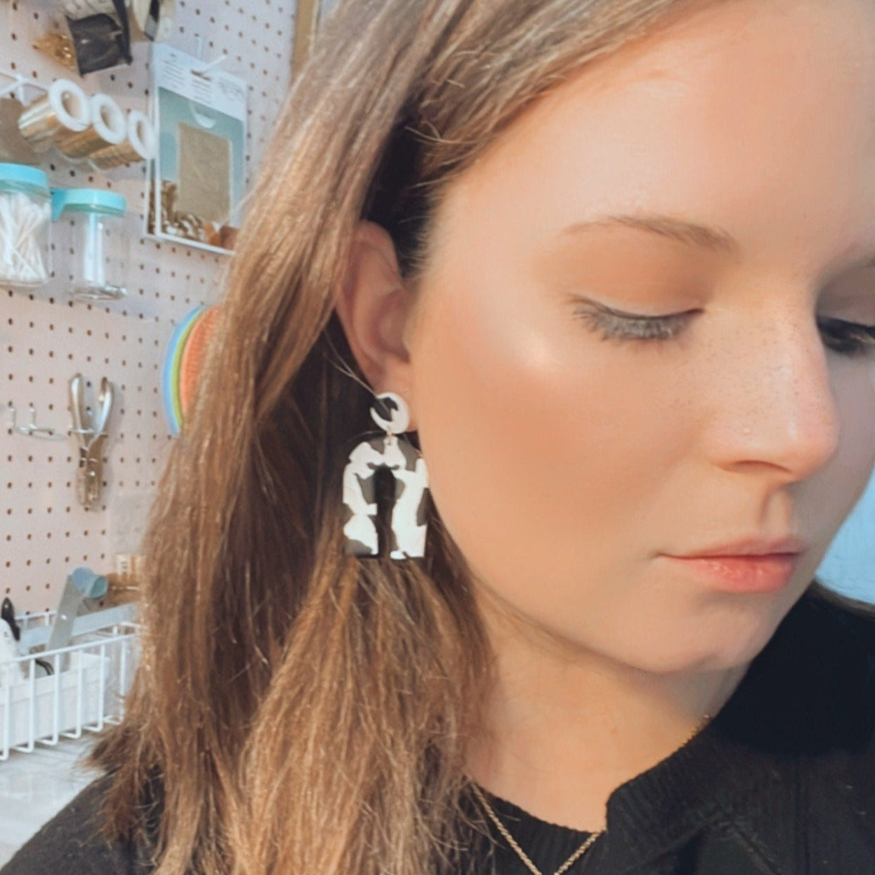 The Stella in Black Cow Earrings