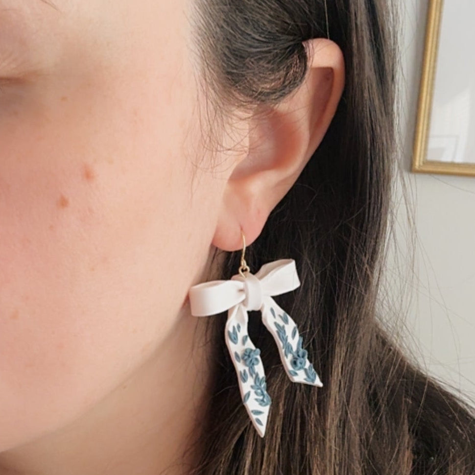 Blue & White Floral Bows